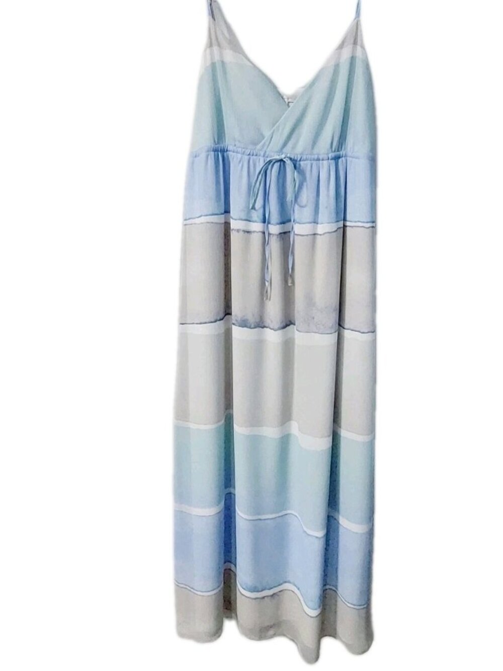 Lauren Conrad Maxi Dress Size 14 Blue Grey Stripes Lined Boho Length 50"